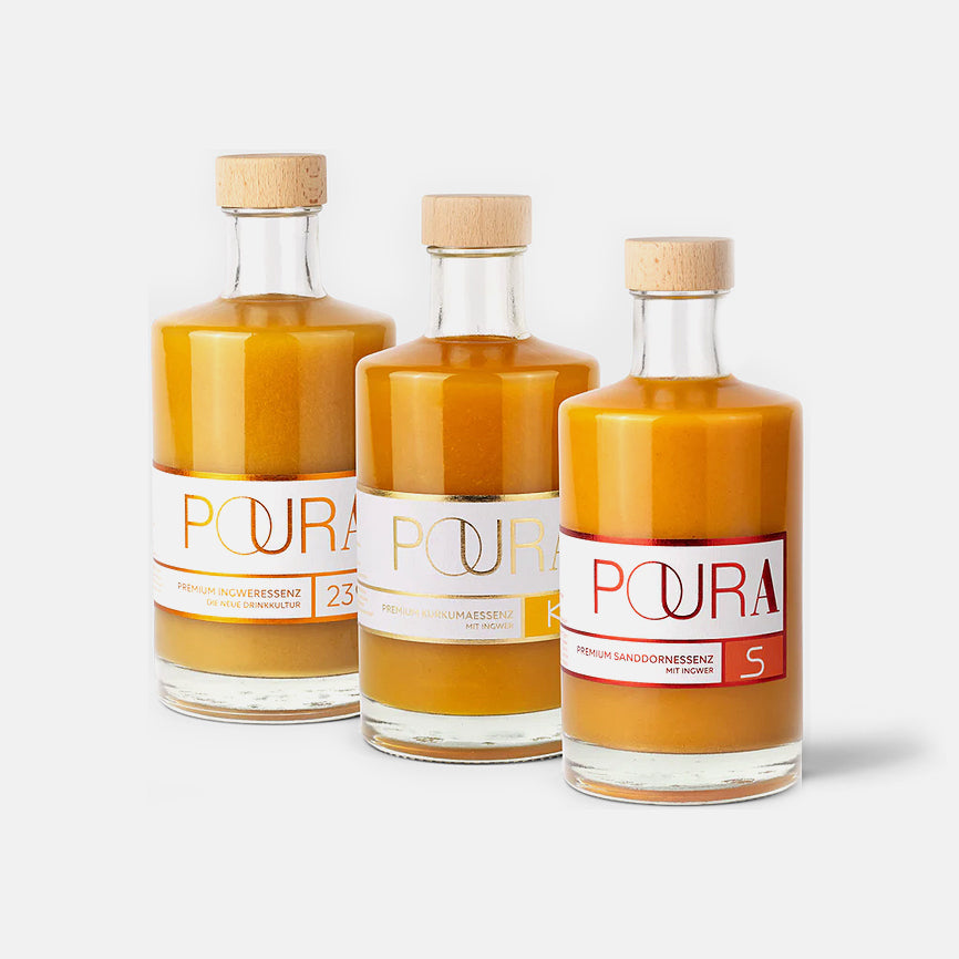 Poura BIO Premium Set: Ingwer + Kurkuma + Sanddorn Sirup - 495 ml