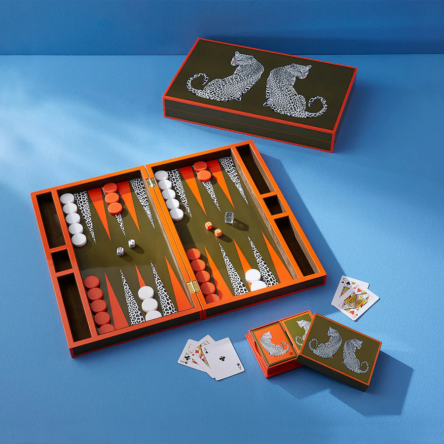 Leopard Backgammon-Set, Porzellan-Brettspiel