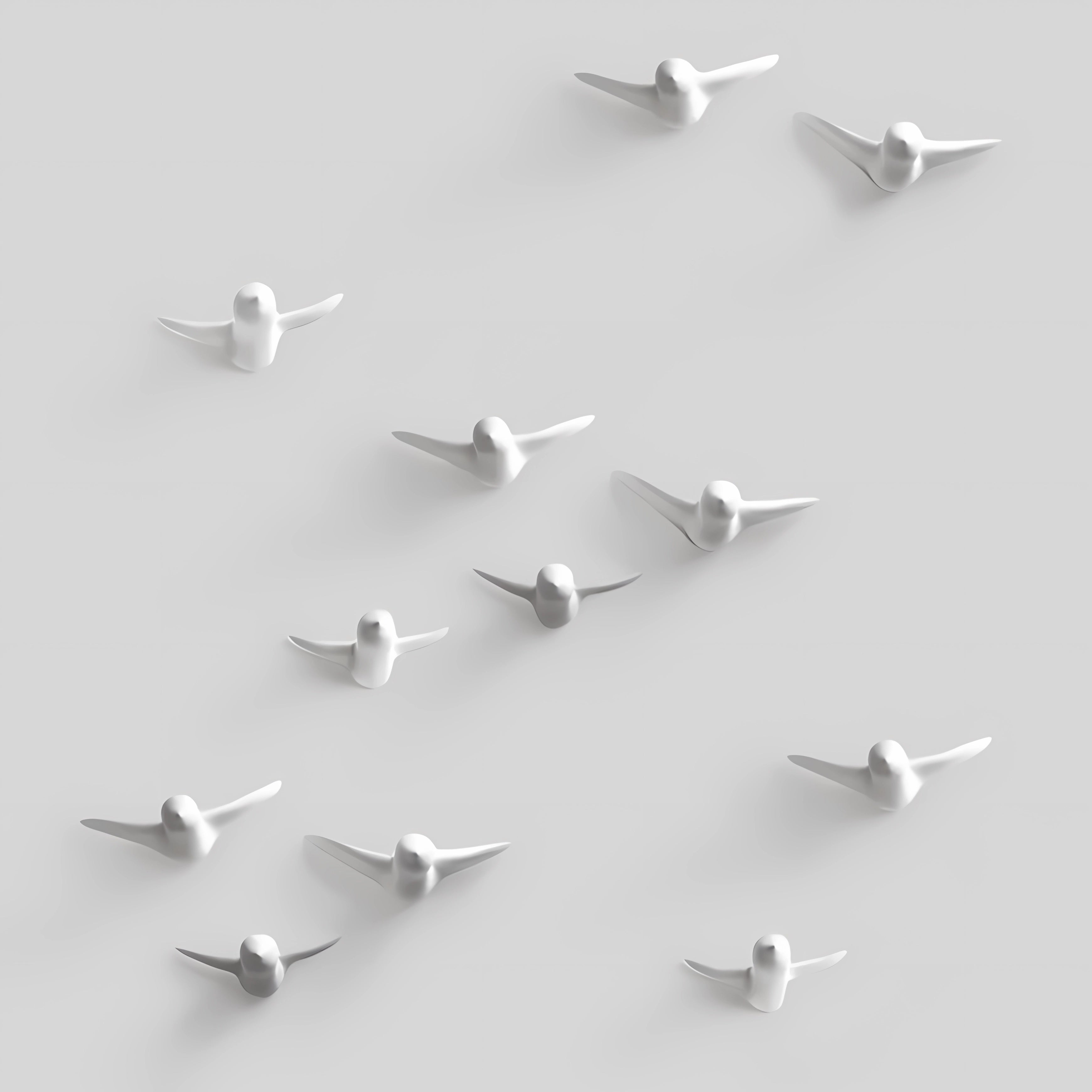 Großer Schwarm Keramik Wand Dekoration - 12 Vögel