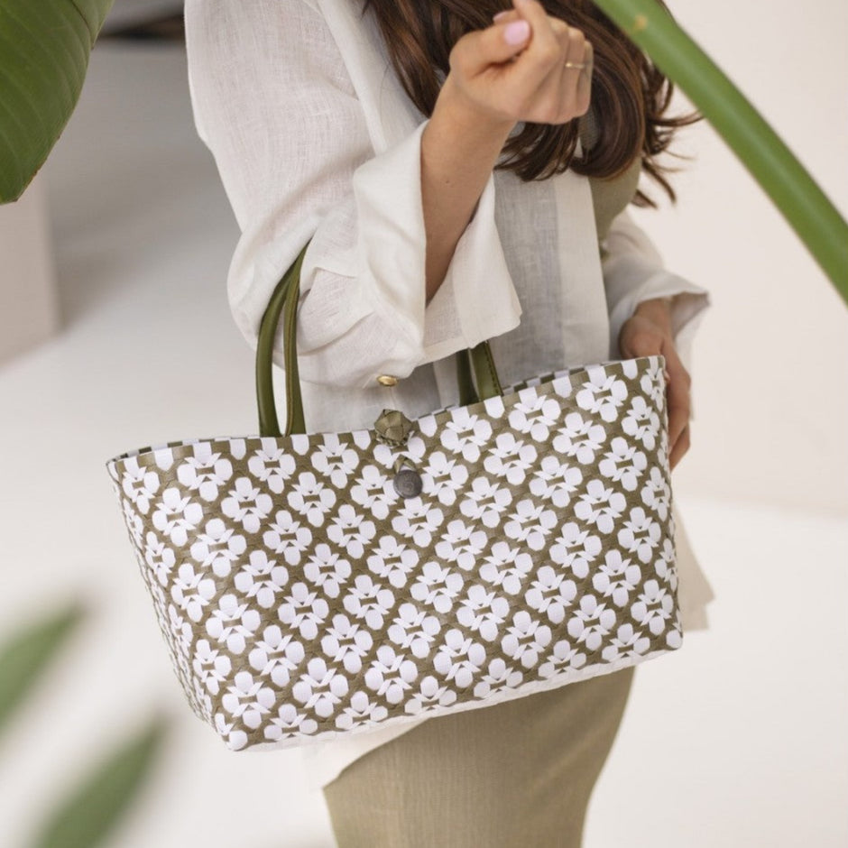 Mini Motif Bag – Handtasche S mit kurzem PU-Griff und weißem Muster