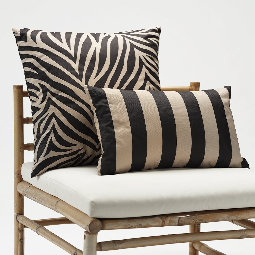 Outdoor Gestreiftes Kissen für Terrasse und Garten - Schwarz/Beige