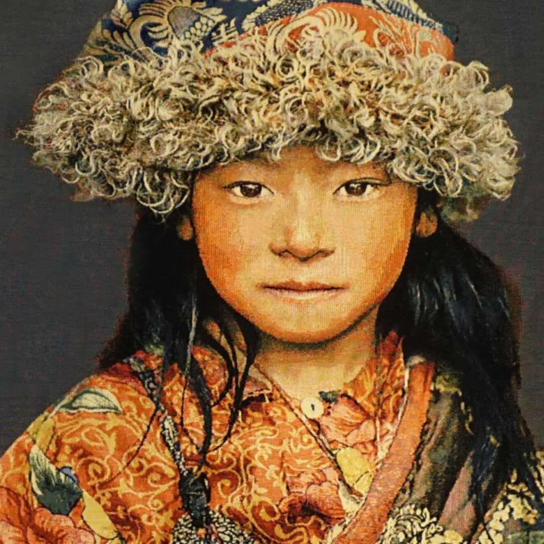 Gobelinbild Tibetan Child – Blaugrau 130 x 80 cm - Objecto.shop #